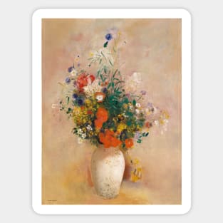 Vase of Flowers (Pink Background) by Odilon Redon Sticker